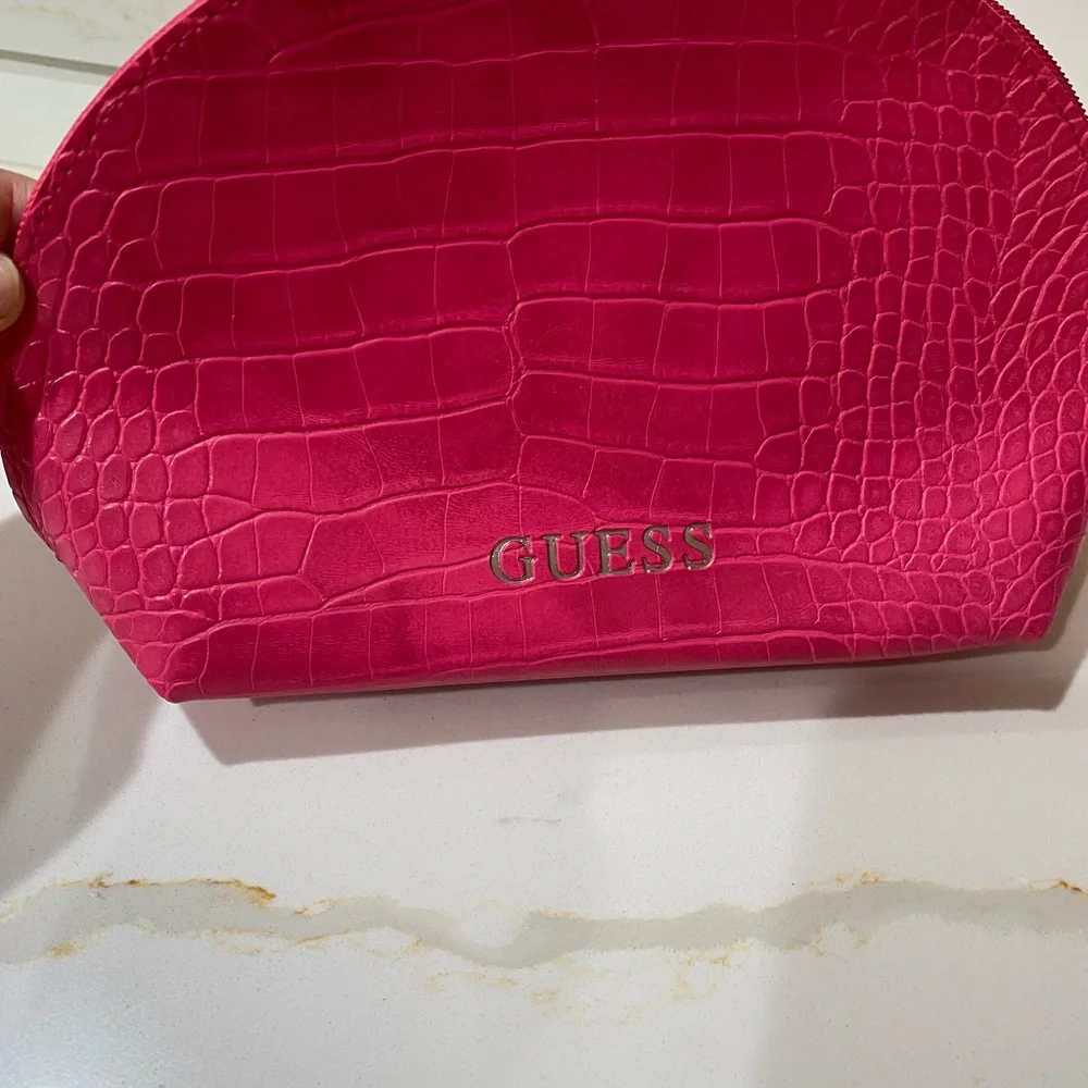 Guess Pink Cosmetic Bag with Croc-Embossed Texture